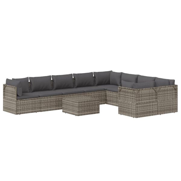 vidaXL Garden Lounge Set Grey PE rattan, powder-coated steel, polyester, PVC
