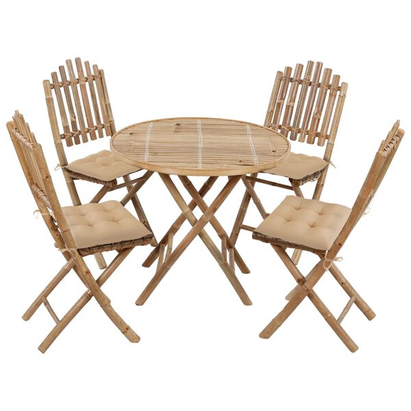 vidaXL Patio Dining Set Set of 4 Beige Bamboo and polyester Medium
