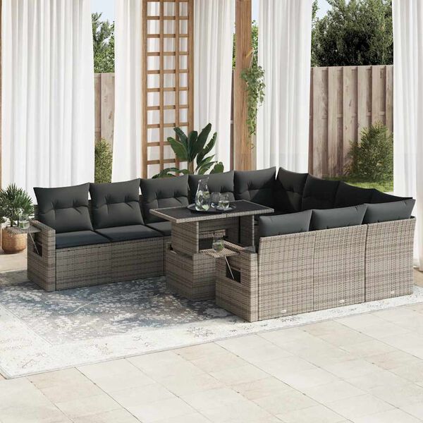 vidaXL Garden Sofa Set Grey PE Rattan Large Adjustable Armrests