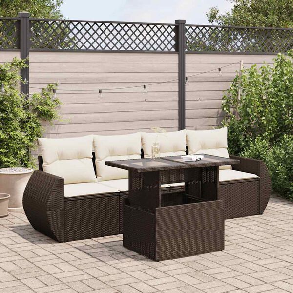 vidaXL Garden Sofa Set Brown PE rattan 5 Piece Garden Sofa Set