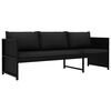 vidaXL Garden Sofa Black Poly rattan 3-Seater Removable Covers