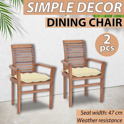 vidaXL Dining Chairs 2 pcs with Cream White Cushions Solid Teak Wood