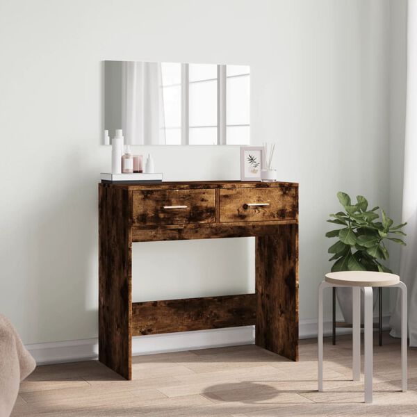 vidaXL Dressing Table Smoked Oak Engineered wood, glass 31.5 in wide