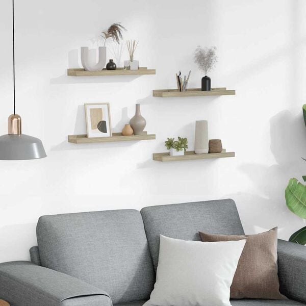 vidaXL Wall Shelf Set of 4 Sonoma Oak MDF 15.7 x 3.5 x 1.2 in Modern