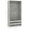 vidaXL Wardrobe Concrete Grey Engineered Wood Compact Wardrobe