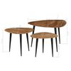 vidaXL Coffee Table Set of 3 Brown and Black Solid Acacia Wood and Steel