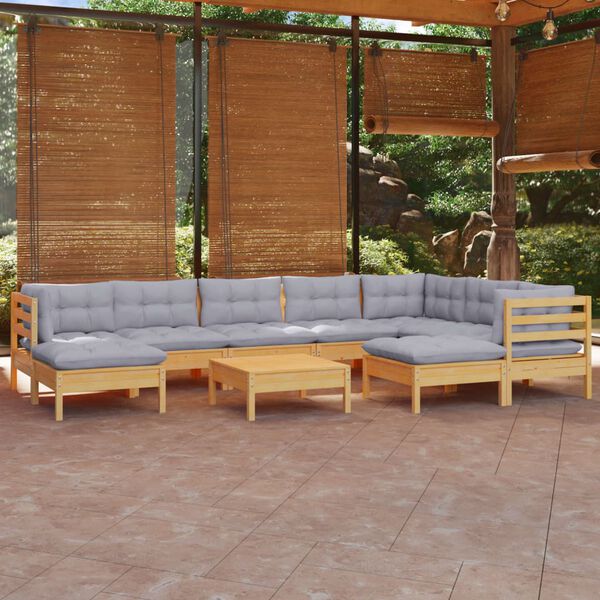 vidaXL Garden Lounge Set Grey Solid pine wood, fabric (100% polyester)