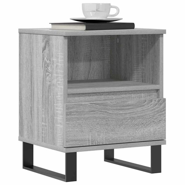 vidaXL Bedside Cabinet Set of 2 Grey Sonoma Engineered Wood, Metal