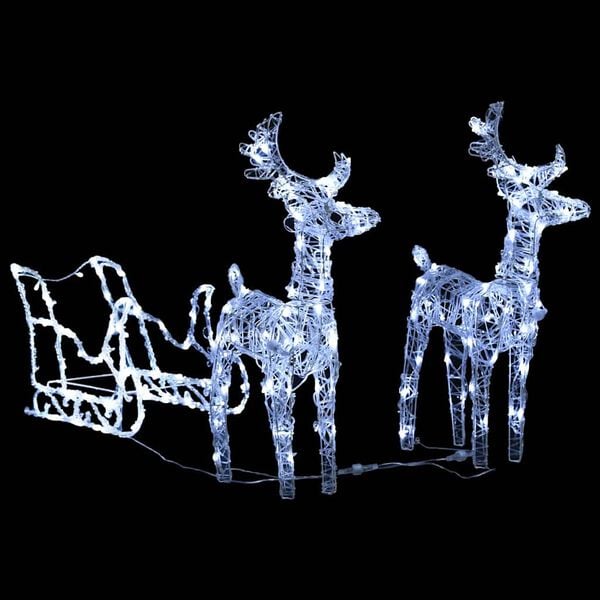 vidaXL Reindeer And Sleigh Christmas Decoration Cold White Acrylic Medium