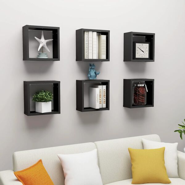 vidaXL Cube Shelf Set of 6 Black Engineered wood Standard