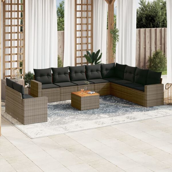 vidaXL Garden Sofa Set Grey Poly Rattan Large Modular Garden Sofa Set