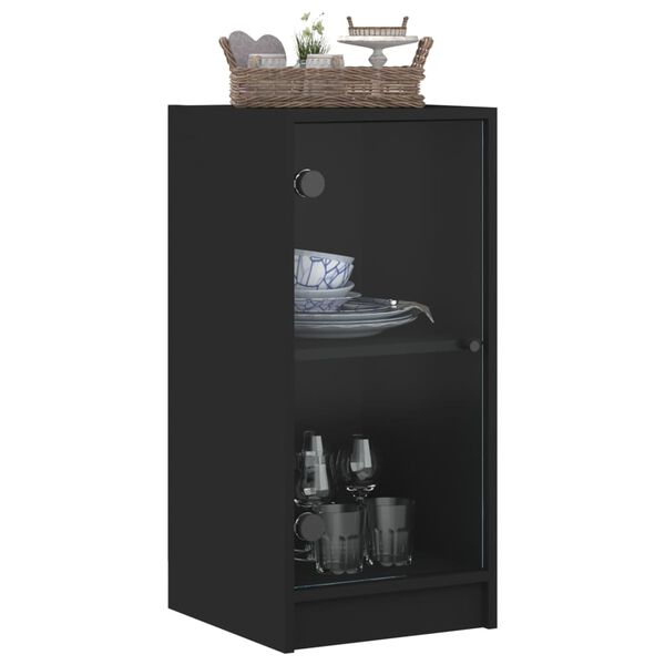 vidaXL Side Cabinet with Glass Doors Black 13.8"x14.6"x29.7"