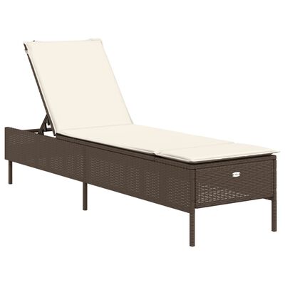 Single brown wicker lounge chair with cream cushion