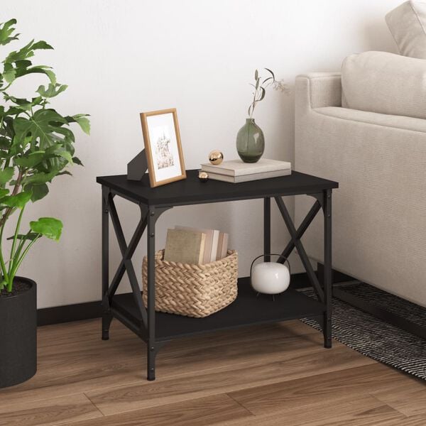 vidaXL Side Table Black Engineered wood, Steel Small Side Table