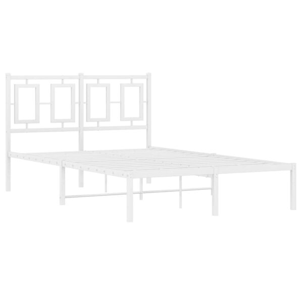 vidaXL Bed Frame White Powder-Coated Steel Small Double Bed Frame