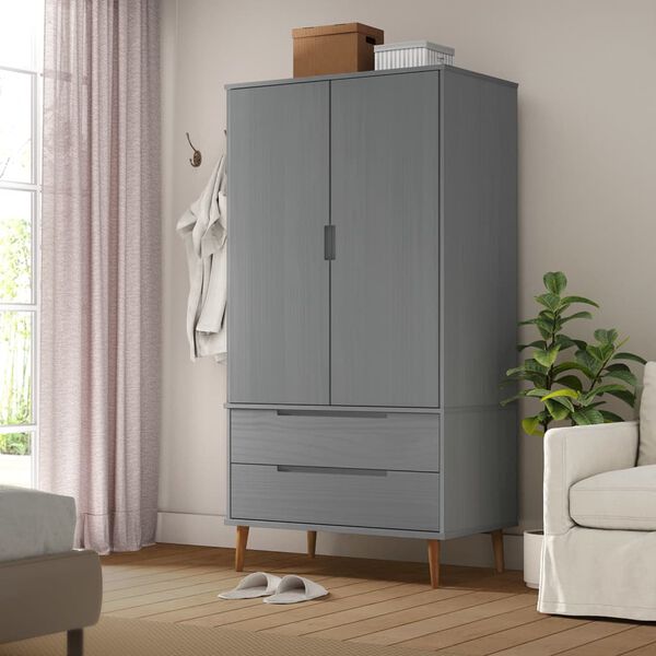 vidaXL Wardrobe Grey Solid pine wood, engineered wood 35.4x21.7x68.9 in