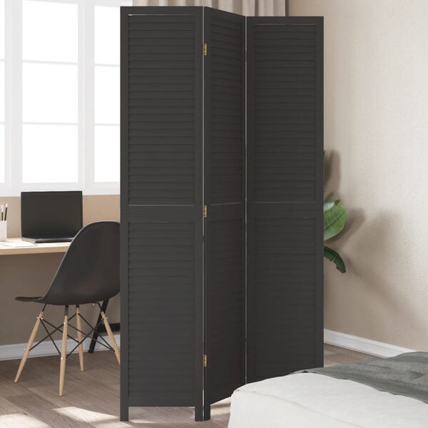 vidaXL Room Divider 3 Panels Black Solid Wood Paulownia