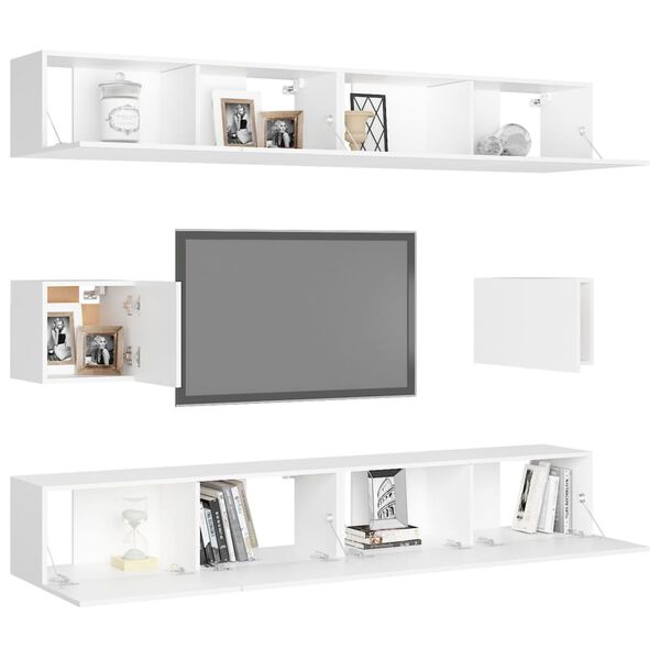 vidaXL TV Cabinet Set Set of 6 White Engineered wood Wall mounting