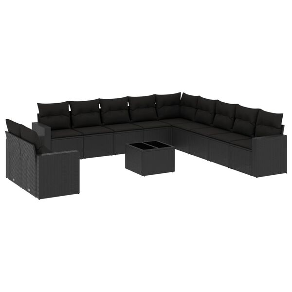 vidaXL Garden Sofa Set Black PE rattan Large Removable Covers