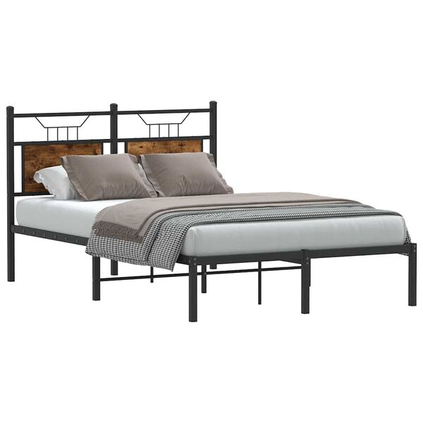 vidaXL Bed Frame Smoked Oak Engineered Wood and Steel Small Double