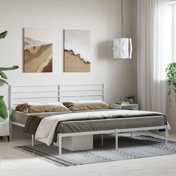 vidaXL Bed Frame White Powder-Coated Steel 78.7 x 78.7 in Bed Frame