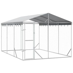 vidaXL Outdoor Dog Kennel Silver Galvanized Steel Large