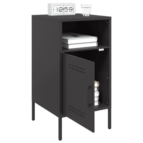 vidaXL Bedside Cabinet Set of 2 Black Cold-rolled steel Adjustable Feet