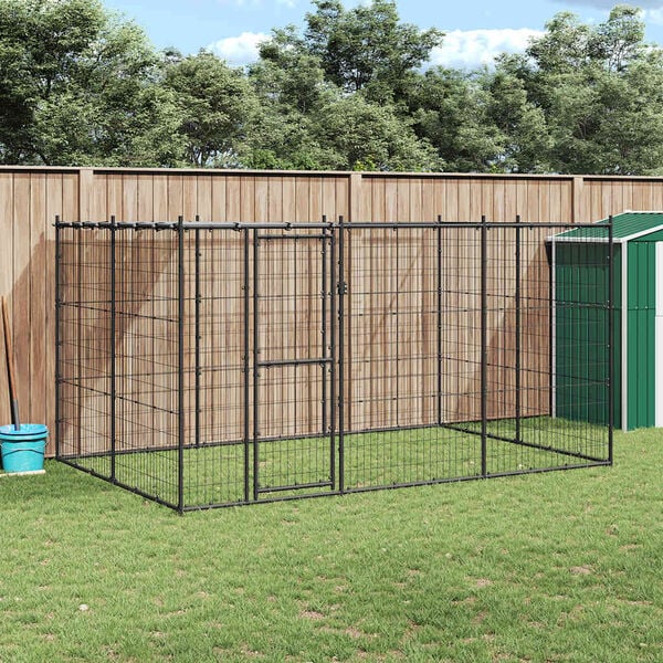 vidaXL Dog Kennel Black and silver Powder-coated steel, PE Large Durable