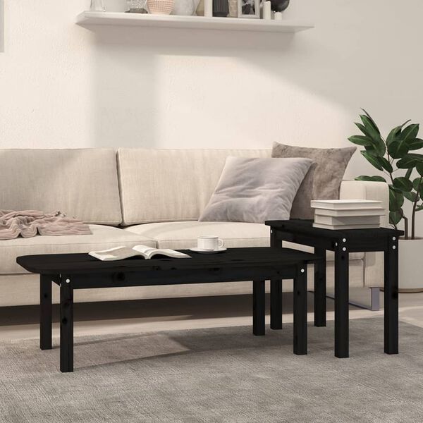 vidaXL Coffee Table Set Black Solid pine wood Medium Stackable