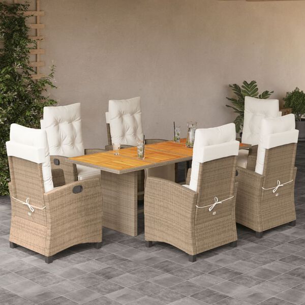 vidaXL Garden Dining Set Mix Beige PE Rattan 7 Piece