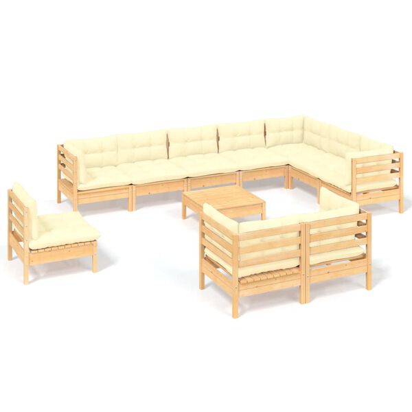 vidaXL Garden Lounge Set Cream, Pine Solid pinewood, 100% polyester fabric