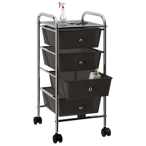 vidaXL 4-Drawer Mobile Storage Trolley Black Plastic