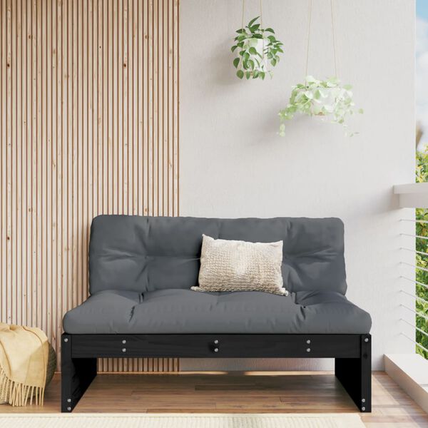 vidaXL Garden Middle Sofa Black Solid pine wood Medium Modular