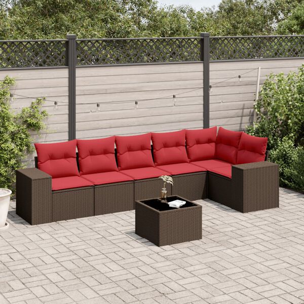 vidaXL 7 Piece Patio Sofa Set with Cushions Brown Poly Rattan