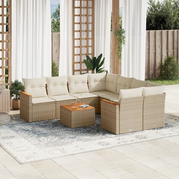 vidaXL Garden Sofa Set Beige PE Rattan Large Durable Garden Sofa Set