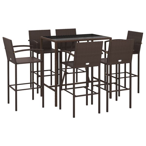 vidaXL Garden Bar Set Brown PE rattan, powder-coated steel, tempered glass