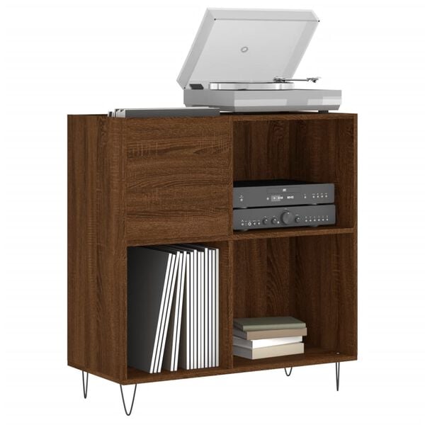 vidaXL Record Cabinet Brown Oak Engineered Wood, Iron Medium