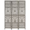 vidaXL Hand Carved 3-Panel Room Divider Gray 47.2"x65" Solid Mango Wood