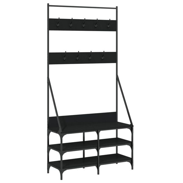 vidaXL Clothes Rack Black Engineered wood, Metal 35.4x13.4x72.4 in