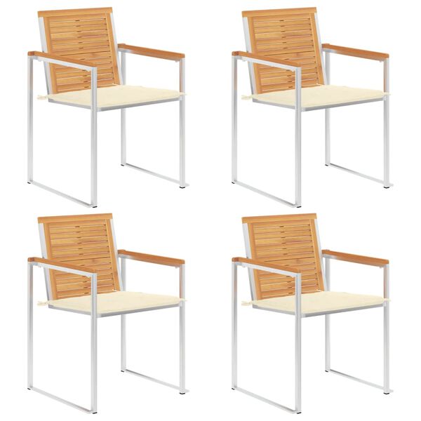 vidaXL Patio Chairs 4 pcs with Cushions Solid Teak Wood