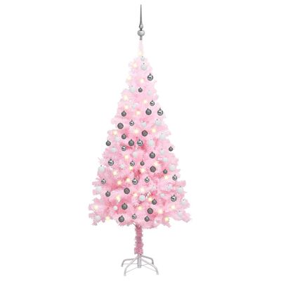 vidaXL Artificial Pre-lit Christmas Tree with Ball Set Pink 47.2" PVC