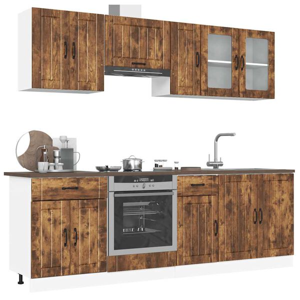 vidaXL Kitchen Cabinet Set Smoked oak Engineered wood and glass