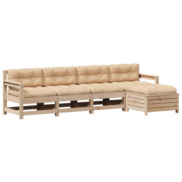vidaXL 5 Piece Patio Lounge Set with Cushions Solid Wood Pine