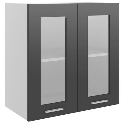 vidaXL Hanging Glass Cabinet High Gloss Gray 23.6"x12.2"x23.6" Engineered Wood