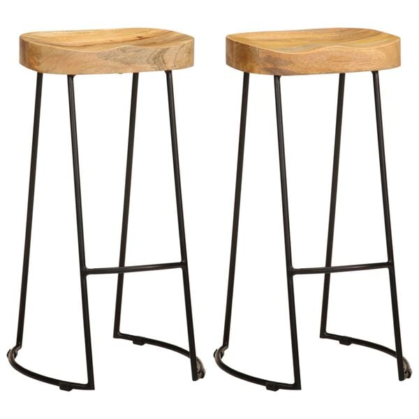 vidaXL Gavin Bar Stool Set of 2 Brown and black Solid mango wood and iron