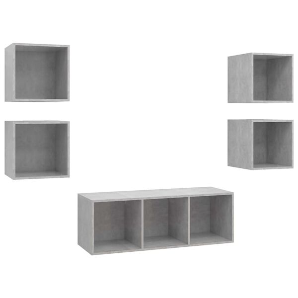vidaXL TV Cabinet Set Concrete Grey Engineered Wood 5 piece set