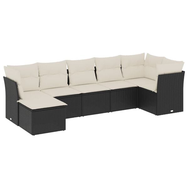 vidaXL Garden Sofa Set Black PE rattan, powder-coated steel, fabric