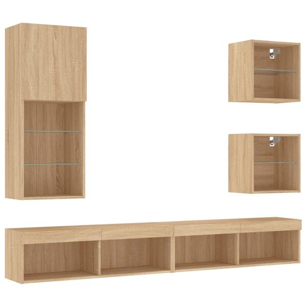 vidaXL 5 Piece TV Wall Units with LED Sonoma Oak Engineered Wood