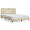 vidaXL Bed Frame Cream Polyester, Metal, Solid Pine Wood, Plywood Full
