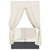 vidaXL Double Sun Lounger with Roof and Curtains Black Poly Rattan